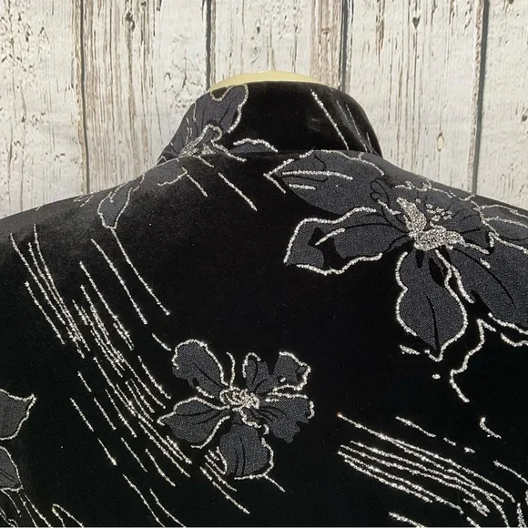 NWT Vintage JBS LTD Velvet & Silver Glitter Flowers Asian Style Tunic Top - Picture 7 of 9